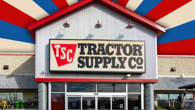 Tractor Supply store with a red, white, and blue background