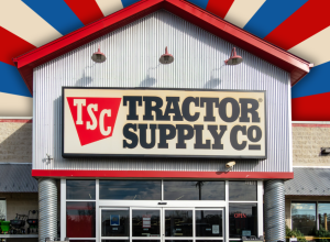 Tractor Supply store with a red, white, and blue background