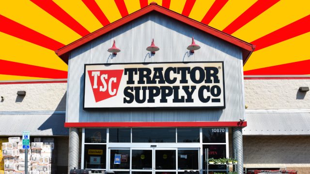Tractor Supply store with a red and yellow background