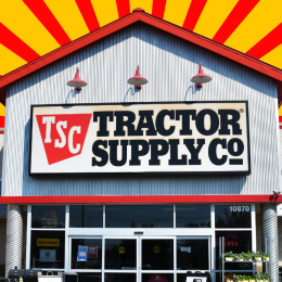 Tractor Supply store with a red and yellow background