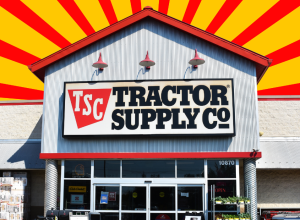 Tractor Supply store with a red and yellow background