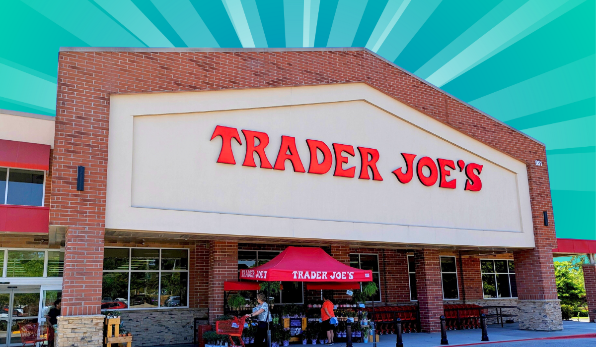 Trader Joe's store with a teal background