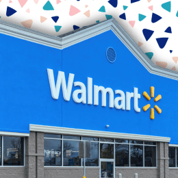 Walmart store with a blue and teal triangle background