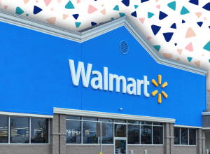 Walmart store with a blue and teal triangle background