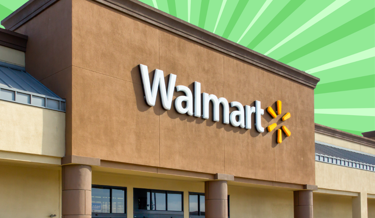 Walmart store with a light green background