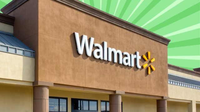 Walmart store with a light green background