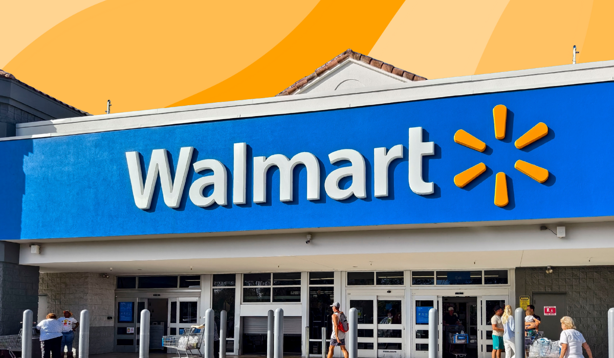 Walmart store with an orange background