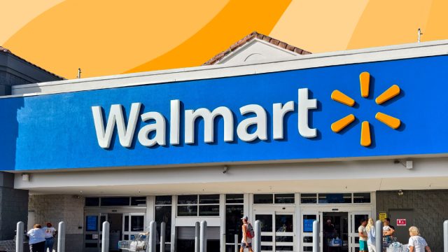 Walmart store with an orange background