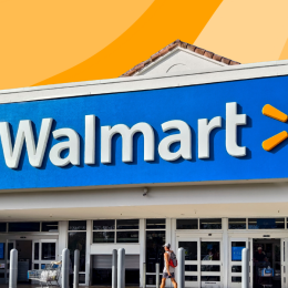 Walmart store with an orange background