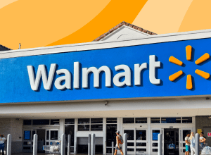 Walmart store with an orange background