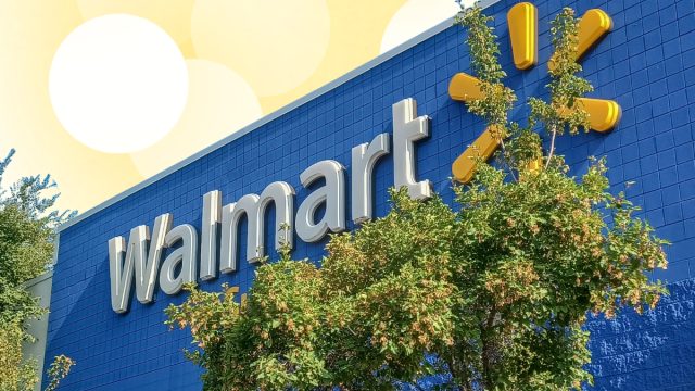 Walmart store with a pastel yellow background