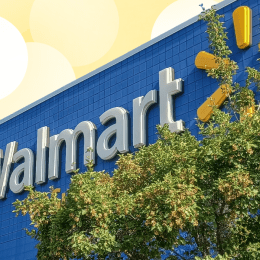 Walmart store with a pastel yellow background