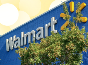 Walmart store with a pastel yellow background