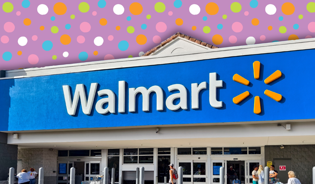 Walmart store with a colorful polka dot background
