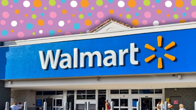 Walmart store with a colorful polka dot background