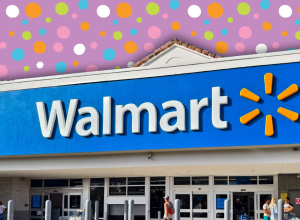 Walmart store with a colorful polka dot background