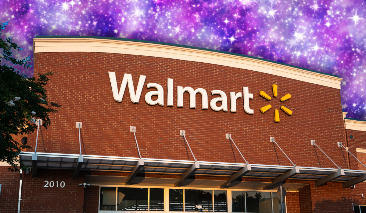Walmart store with a purple starry night background
