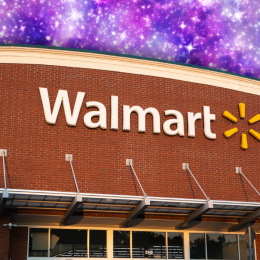 Walmart store with a purple starry night background