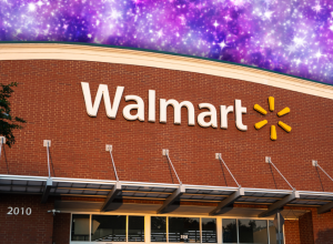 Walmart store with a purple starry night background