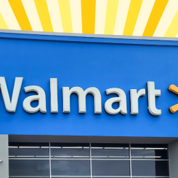 Walmart store with a yellow striped background
