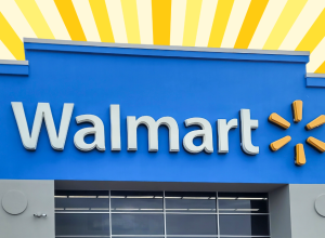 Walmart store with a yellow striped background