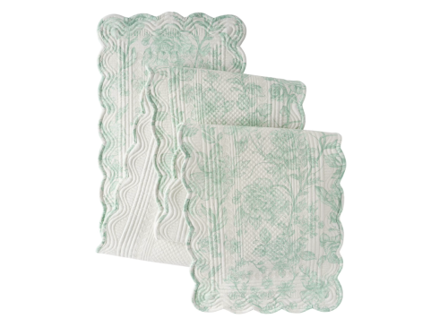 white and mint green table runner