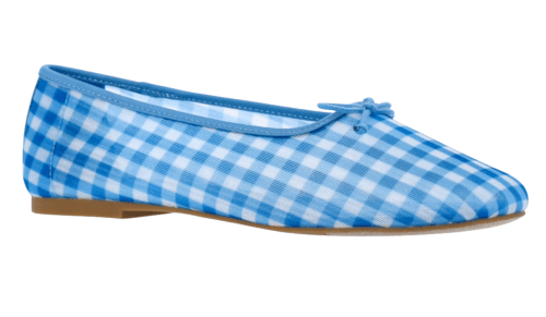 blue and white gingham mesh flats