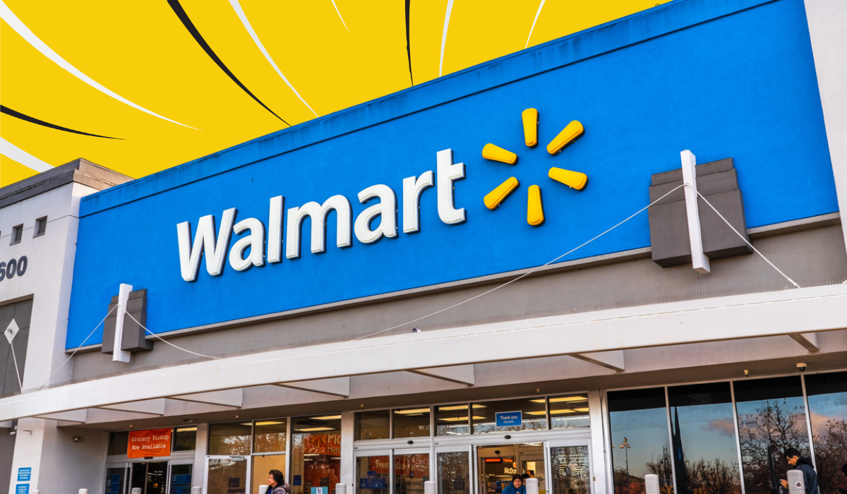 Walmart store with a yellow background