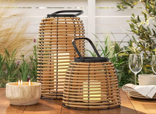 16" Rattan Battery LED Outdoor Lantern Brown - Threshold™
