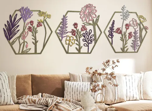 3 Pcs Metal Flower Wall Decor Minimalist Floral Wall Hanging Decor Meta Flower Art Floral Decor for Living Room Bathroom Kitchen Indoor Outdoor(Colorful)