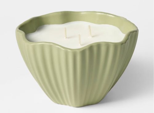 3 Wick Wavy Ribbed Ceramic Sunflower Ivy Jar Candle Light Green 18oz - Threshold™ designed with Studio McGee