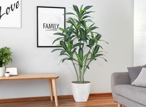 5.5ft Lifelike Artificial Dracaena Floor Tree with White Pot, Faux Tropical Indoor Plant for Living Room Office Entryway Porch