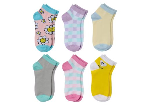 6 Pack Children's Low Cut Socks - Flower/Heart, M