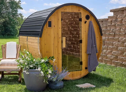 Backyard Discovery 2-4 Person Outdoor Barrel Sauna with Electric Heater & Glass Door
