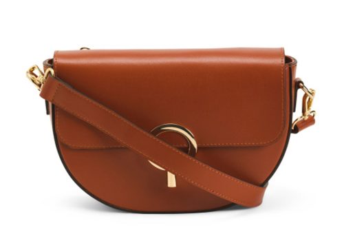 CHEVAL Made In Italy Leather Flap Over Round Buckle Crossbody