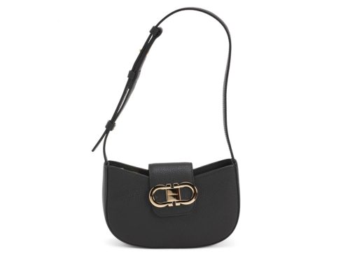 FERRAGAMO Made In Italy Calfskin Leather Hammer Double Gancini Mini Shoulder Bag