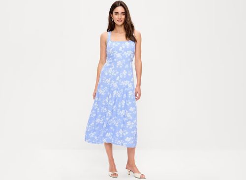 Fit & Flare Sleeveless Linen-Blend Midi Dress