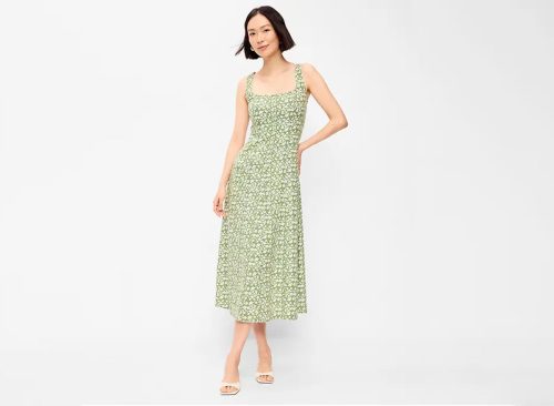 Fit & Flare Sleeveless Linen-Blend Midi Dress 