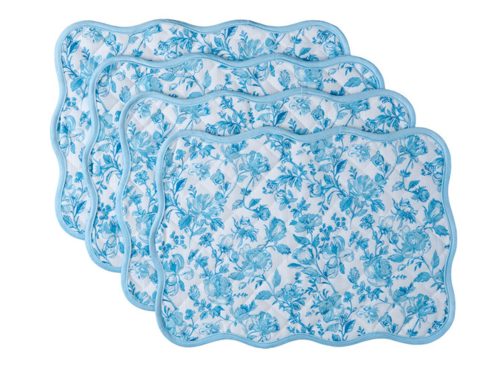 KIRKTON HOUSE 4Pk Placemats, Blue Floral Quilted
