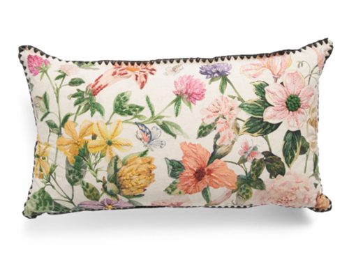 LAURA ASHLEY 14x24 Linen Blend Butterfly Garden Whipstitch Embroidered Pillow