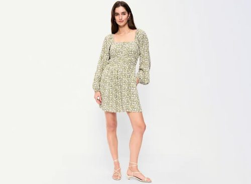 Long-Sleeve Square-Neck Mini Dress