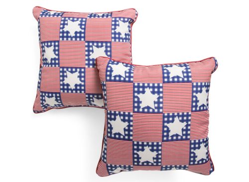 MARTHA STEWART 2pk 18x18 Americana Gingham Patchwork Outdoor Pillows