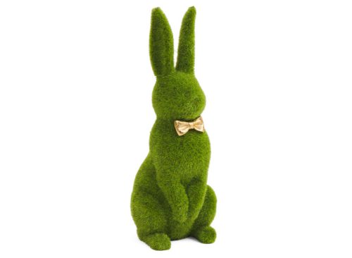RABBIT HILL FARM Flocked Moss Rabbit With Bow Decor