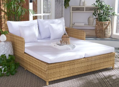 SAFAVIEH Cadeo Outdoor Patio Daybed, Natural/White