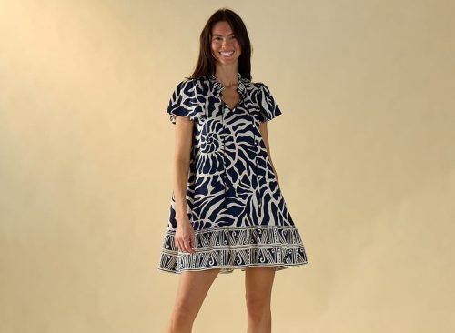 Shell Swirl Print Blue Dress