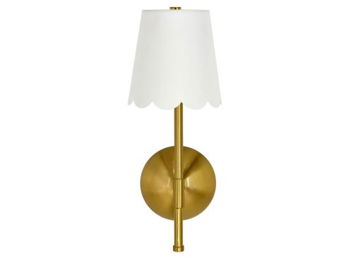 Sterling & Noble Cordless Brass Rechargeable Wall Sconce with Scalloped Fabric Shade and Remote