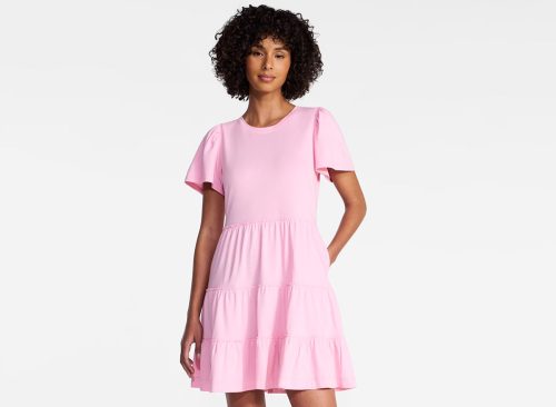 Time and Tru Women's and Women's Plus Cotton Swing Dress with Short Sleeves, Sizes XS-4X
