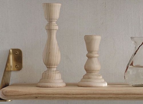 Wood Candlestick Holders, Set of 2 Retro Unpainted Wood Classic Craft Candles Stick Holder Set Wedding Decorations