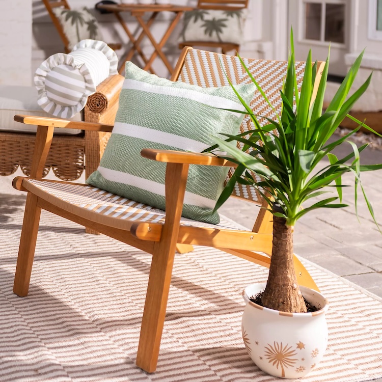 Natural Wood Wicker Outdoor Accent Chair