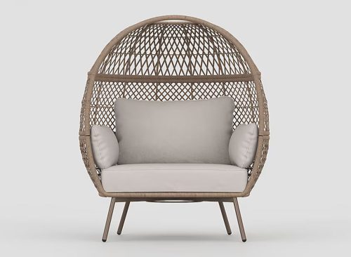 allen + roth Emerald Cove Wicker Brown Steel Frame Stationary Egg Chair with Tan Cushioned Seat